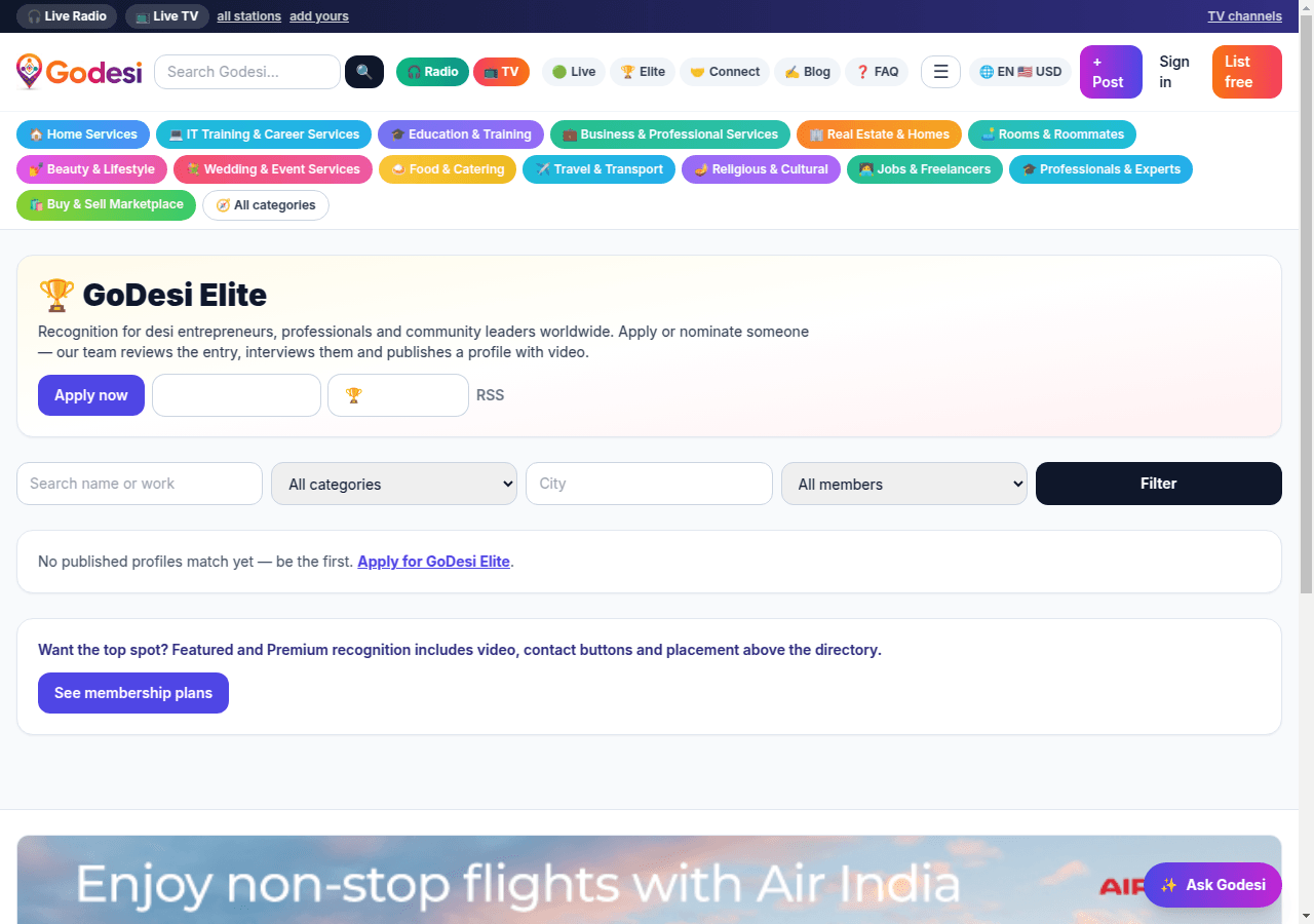 GoDesi Elite: featured members, video interviews and awards