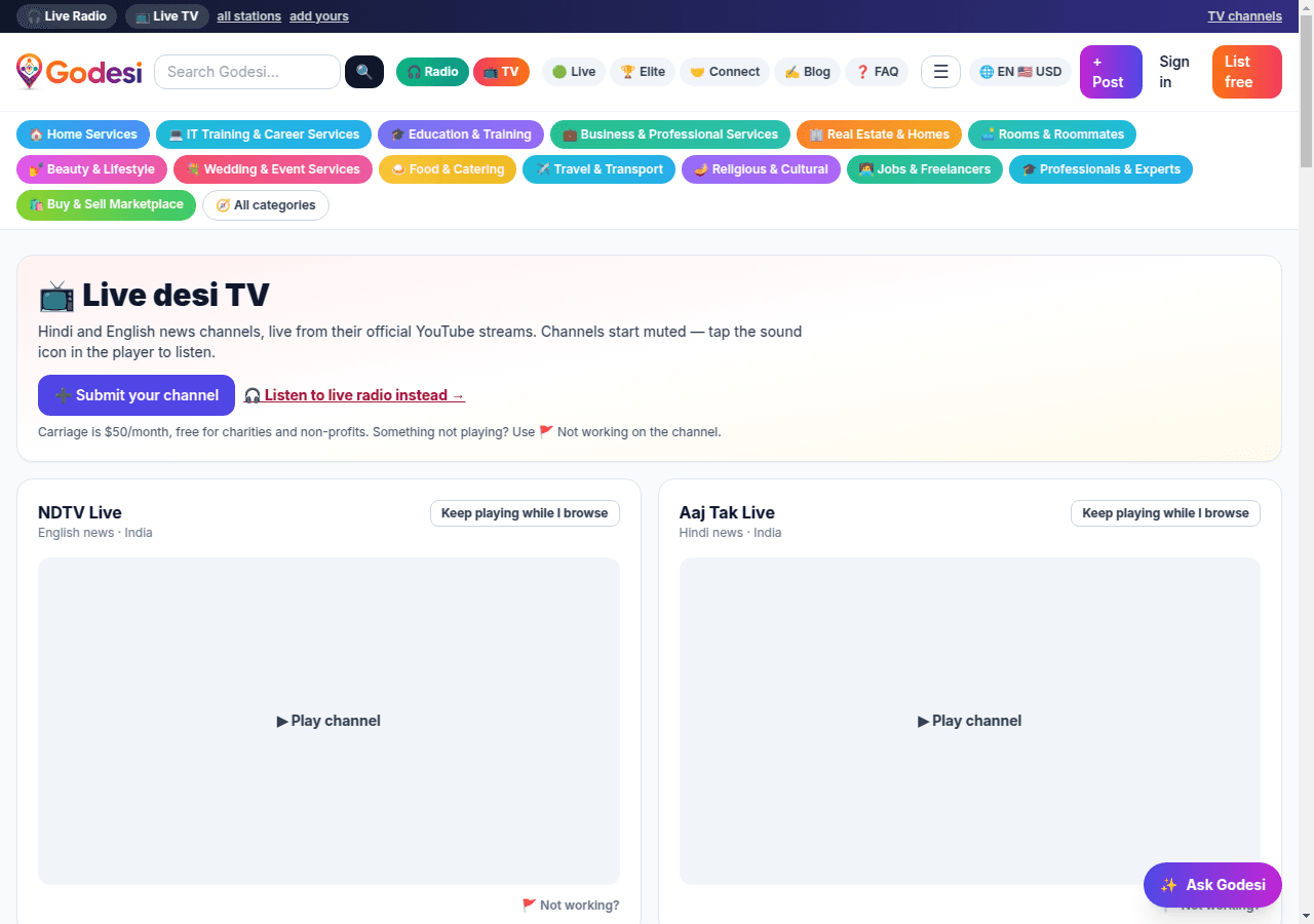 Live TV: news channels in Hindi, English, Marathi, Malayalam, Kannada and Tamil