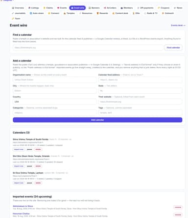 Now Event can import Temples, charities, and non profits events feed for FREE